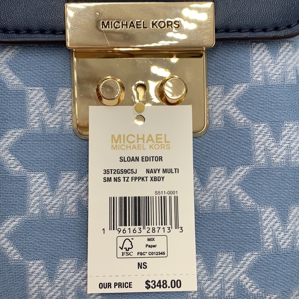 MICHAEL KORS SLOAN EDITOR SMALL NS TOP ZIP FLAP PACKET XBODY NAVY MULTI - Picture 16 of 16